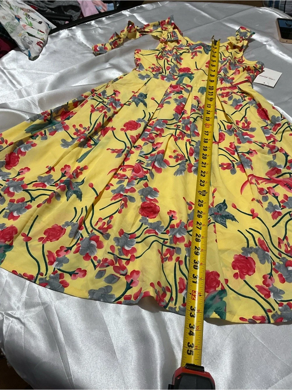 Lavish Yellow Floral Dress with Red and Green Accents